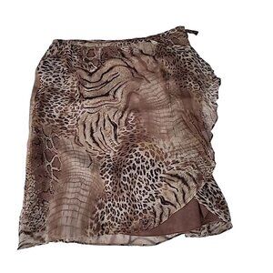Vintage Richard Malcolm 100% Silk Exotic Safari Print Ruffled Mini Skirt Sz 14